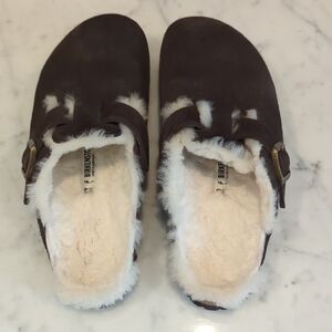 Birkenstock Dark Brown Shearling Lined Clogs